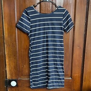 Navy and White Striped Short Sleeve Dress